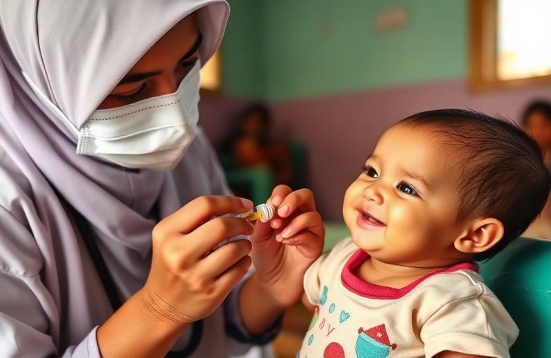 Petugas kesehatan memberikan imunisasi kepada balita